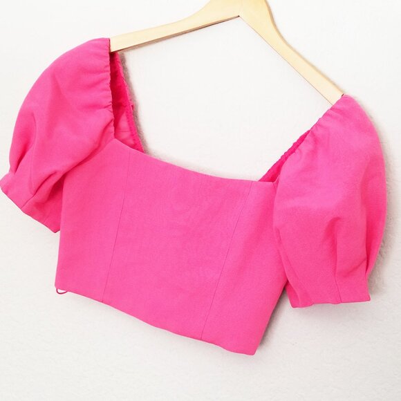 Alice + Olivia Joslyn Puff Sleeve Cropped Top in Wild Pink Size 4 Barbie $295 - Picture 16 of 16